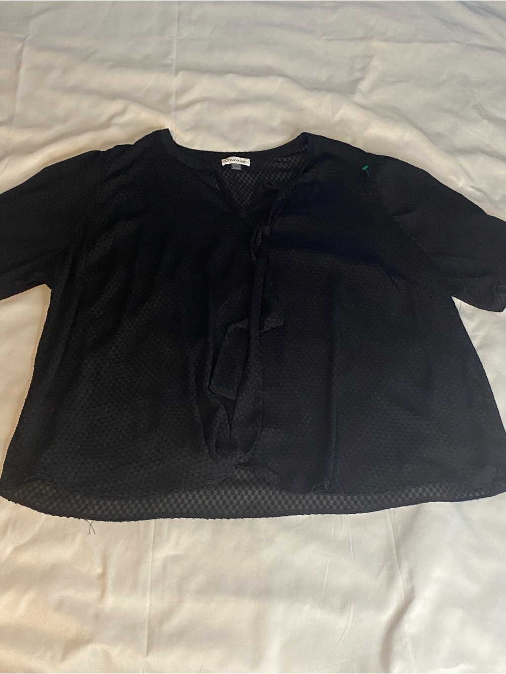 Calvin Klein Black Tie-Front Short Sleeve Blouse